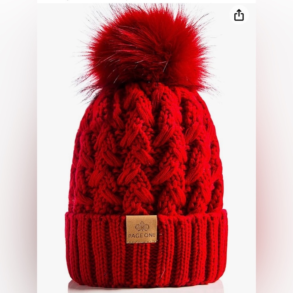 PAGE  Winter Ribbed Beanie Crossed Cap Chunky Cable Knit Pompom Soft Warm Hat - Picture 4 of 10